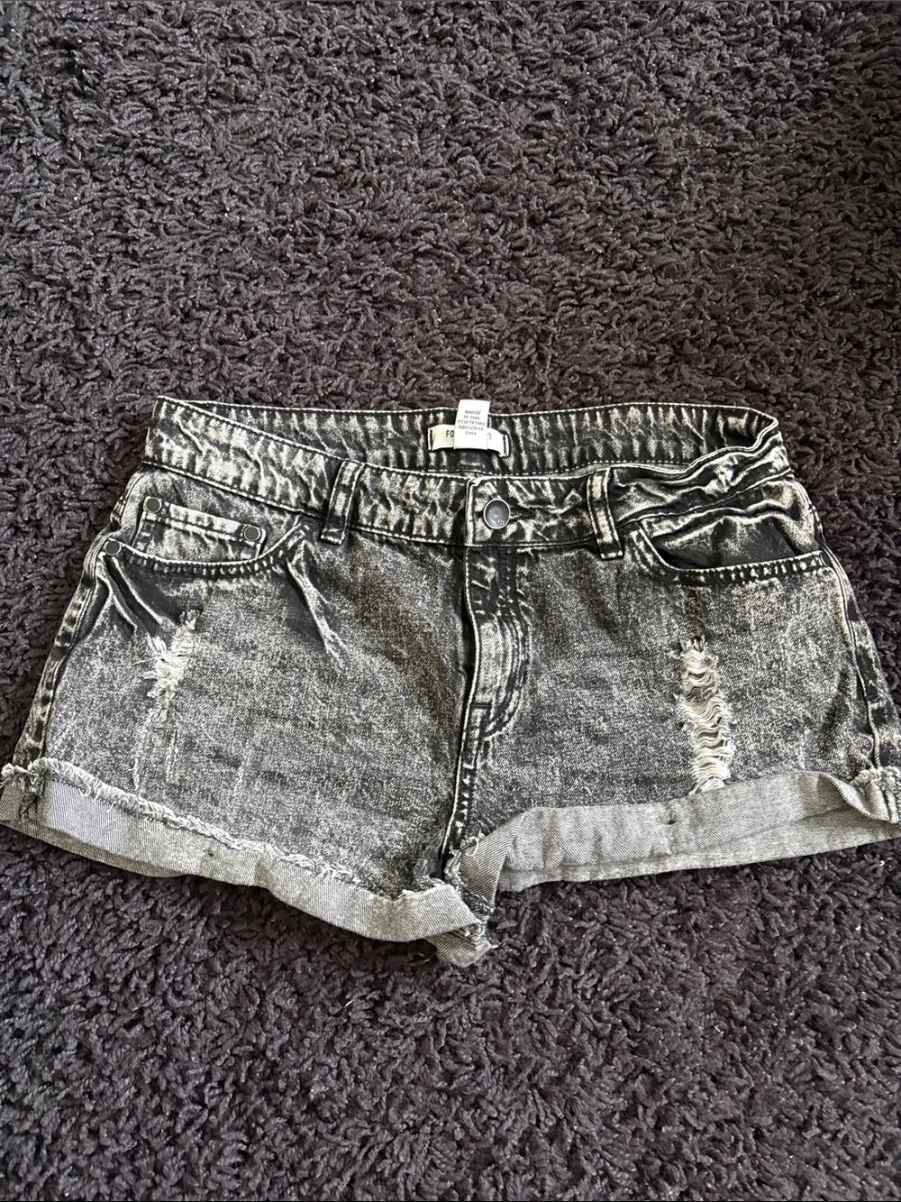 Forever 21 Black Acid-Wash Distressed Denim Shorts